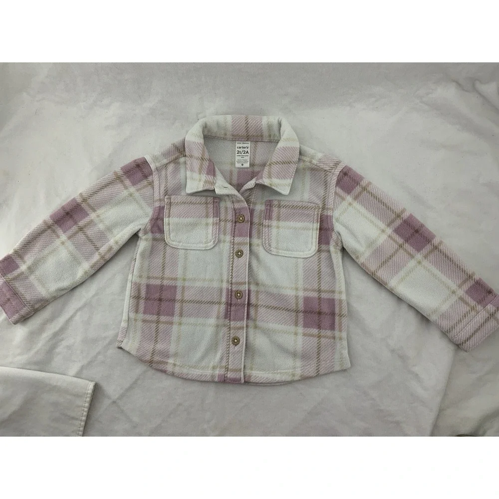Carter's Toddler Girl Size 2T Pink‎ Plaid Flannel Button Up Shirt